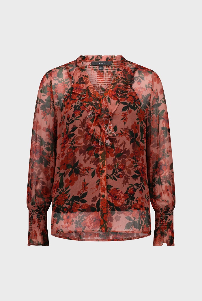 Dusty rose floral chiffon blouse ghost mannequin